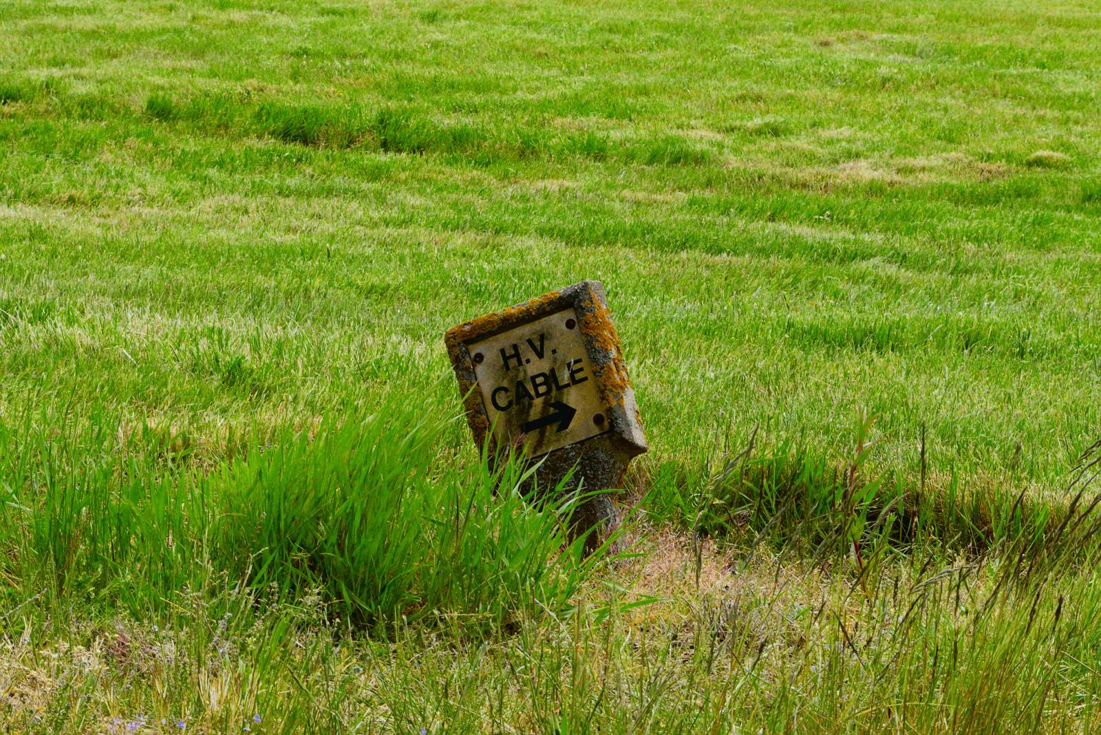 Photograph of a sign or marking out of context, left behind in an edgeland