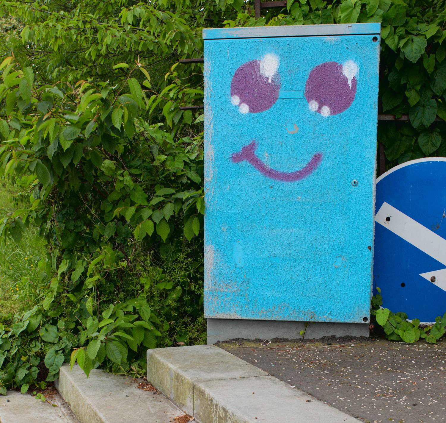 Photograph of a sign or marking out of context, left behind in an edgeland